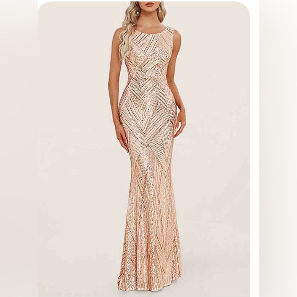 Champagne Sequin Full Length Dress
